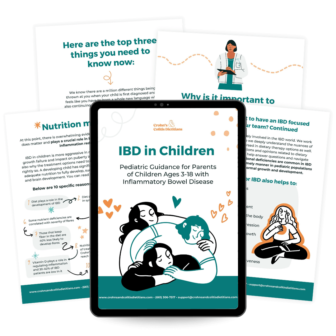 Pediatric IBD eBook showcase, featuring cover page and samples of inside content